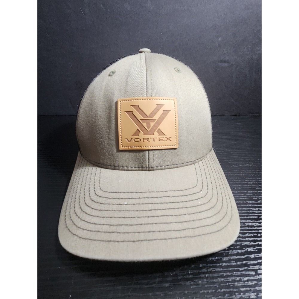 Vortex Optics Logo Leather Patch Trucker Hat Tan Mesh Back Snapback Cap‎